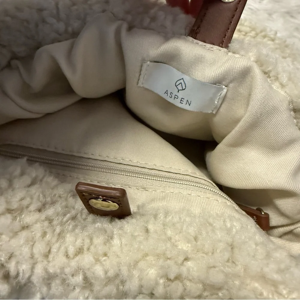 Aspen Sherpa Tote Bag Cross Body Cream Faux Shearling